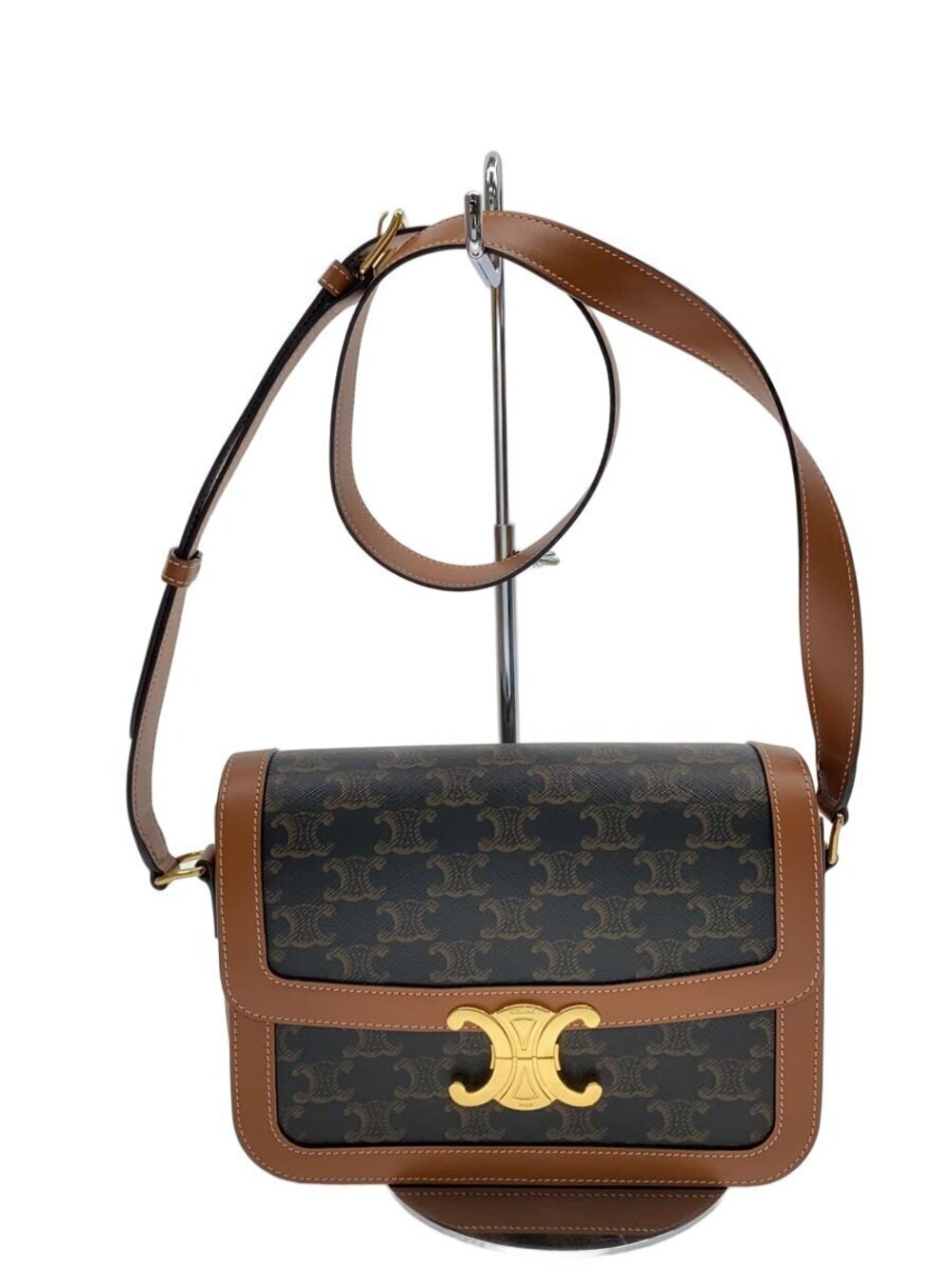 Celine Triomphe Bag Canvas Calfskin Shoulder Black